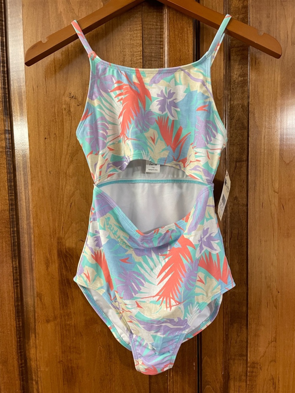 Salt Life Youth Girls Floral Cutout One-Piece Swimsuit - Coral, Aqua & Lavender